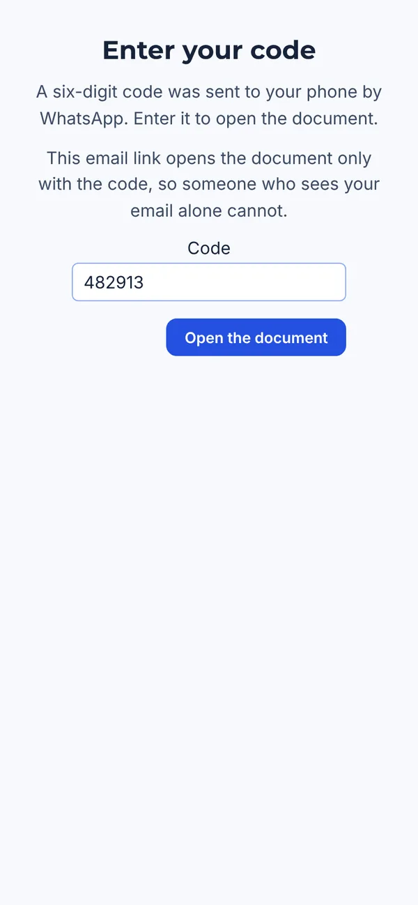 Enter your code screen with six digits typed in