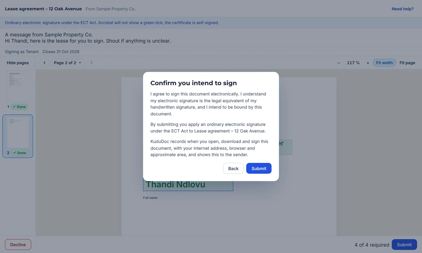 Confirm you intend to sign window on a computer