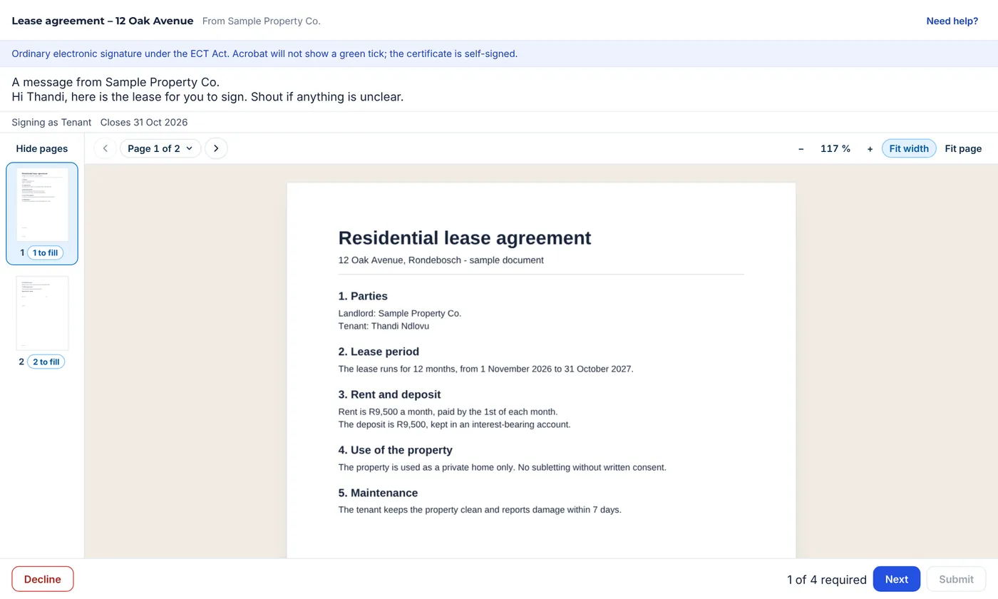 The document open on a computer, with page thumbnails on the left showing how many boxes each page has